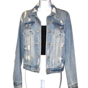 Womens Tucker Jean Jacket Size Medium Light Blue Distressed Denim